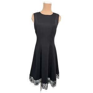 Donna Ricco Black Dress Women’s 8 Sleeveless Lace Hem Fit & Flare Cocktail Party